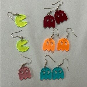 Colorful Ghost and Pac-Man Earrings Set